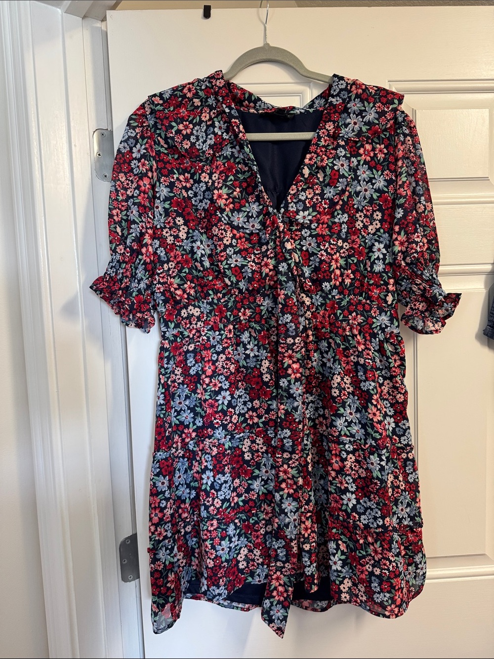 ASOS Navy Floral Mini Dress with Red and Light Blue Blooms